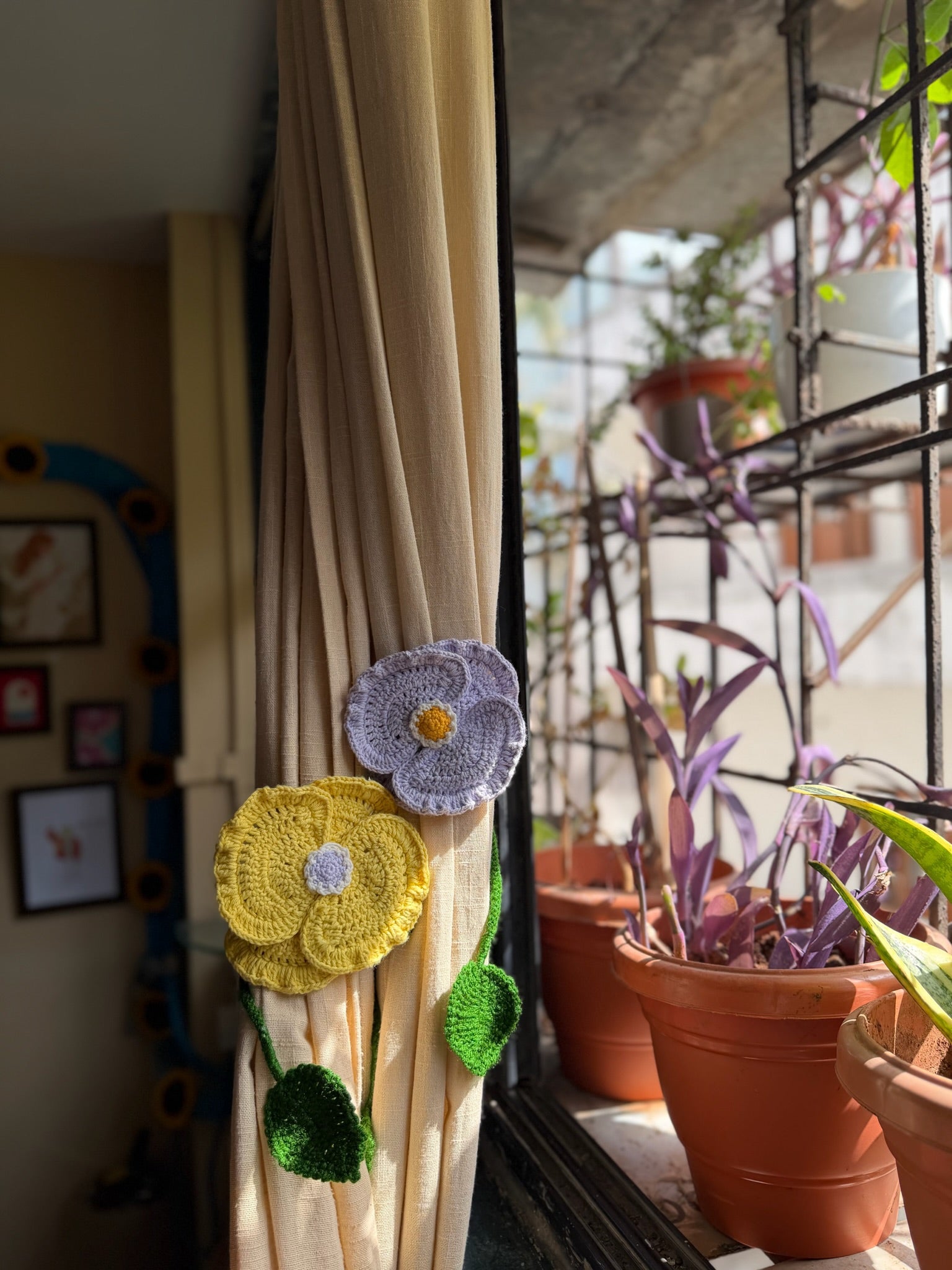 Corn Poppy Curtain Tie, another view