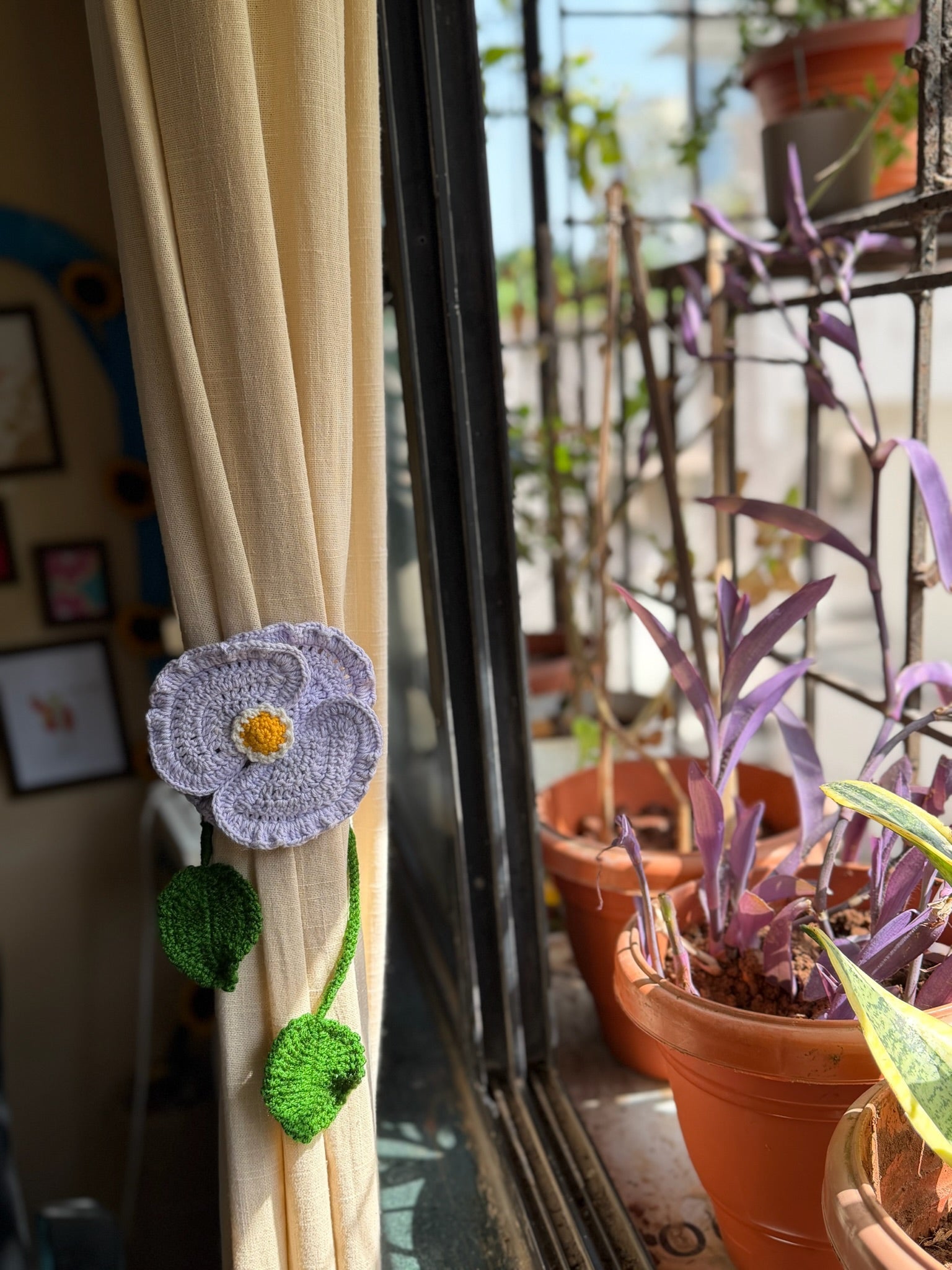 Corn Poppy Curtain Tie, another view