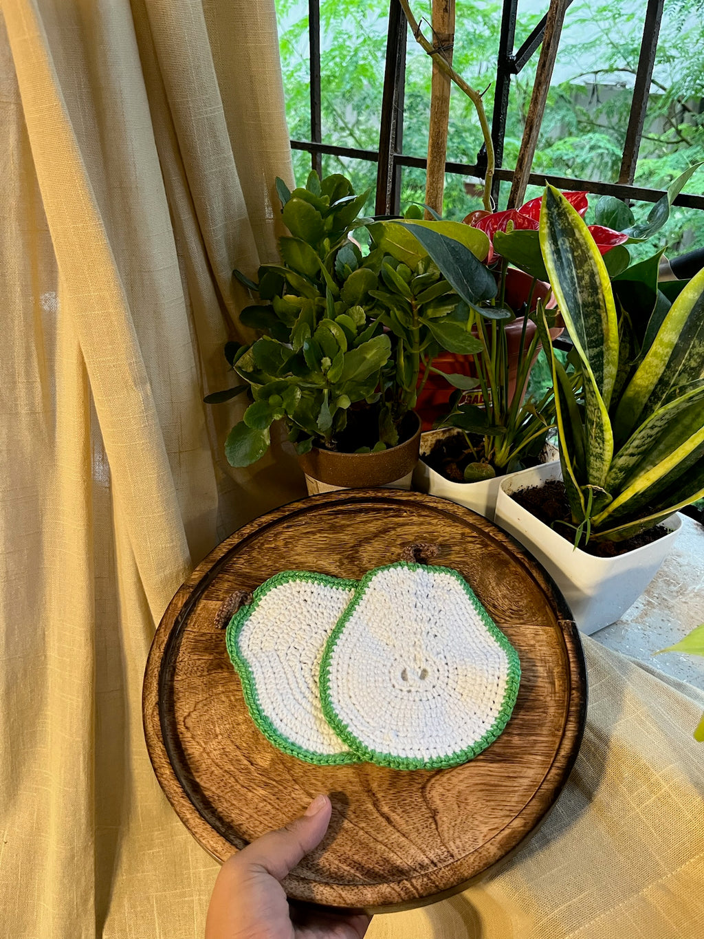 Pear Coasters (Pair), hand-crocheted by Mindori