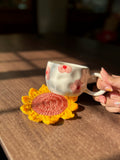 Sunflower Coasters (Pair), hand-crocheted by Mindori