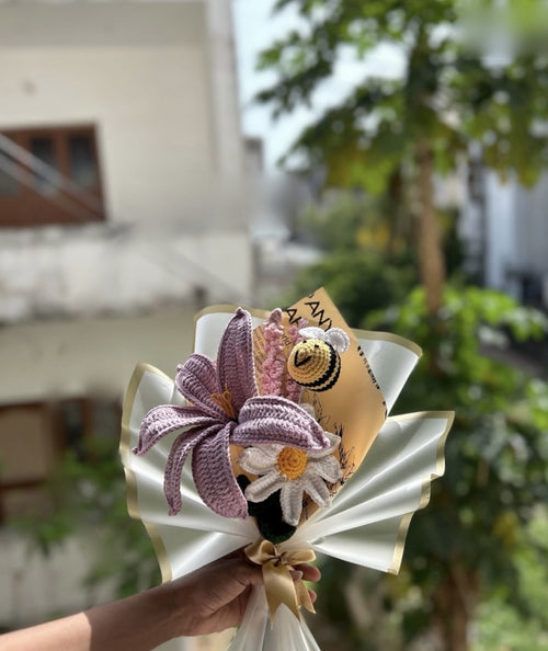 Bee & Lily Bouquet, hand-crocheted by Mindori